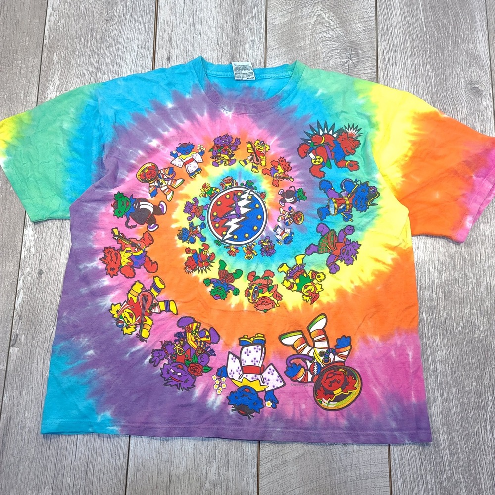 Liquid Blue Grateful Dead Mens XL 1996 International Dancing Bear Spiral T-Shirt